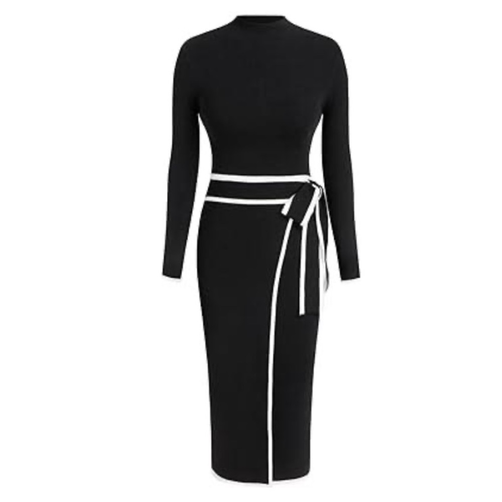 🆕Cider Knit Dress Long Sleeve Mock Turtleneck Bow Tie Wrap Dress - Picture 2 of 11